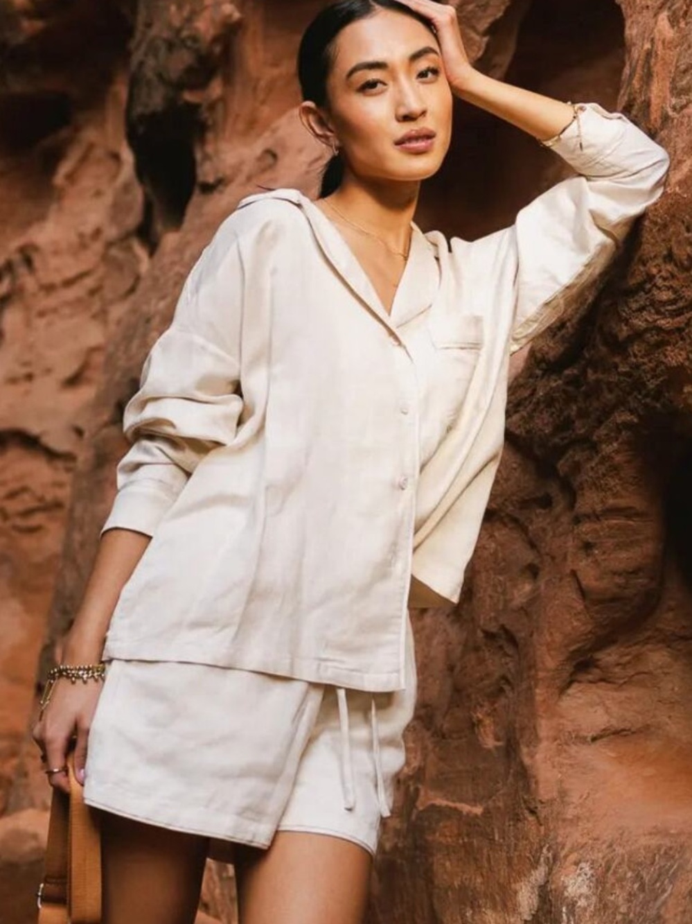 Bohme Women’s Cream Hawaiian Linen Blend‎ Lounge Set Size Small NEW/NWT